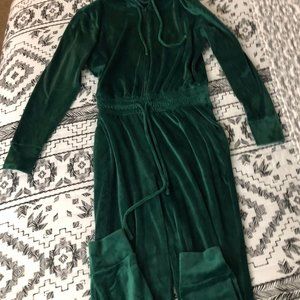 G by Giuliana LounGy Velour Hooded Jogger Jumpsuit -- Dark Emerald -- Size M